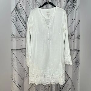 MALVIN I Love Linen Crochet Trim Tunic Dress Coverup 3/4 Sleeve Size M